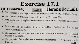 RD SHARMA Ex 171 Q1 to Q6 Solutions for class 9 Maths Chapter 17 Herons Formula [upl. by Ainirtac]