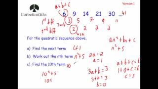 Quadratic Sequences Version 1  Corbettmaths [upl. by Nole]