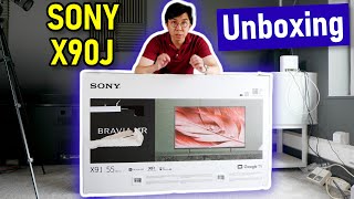 Sony X90J 4K HDR TV Unboxing Setup amp Picture Settings [upl. by Ellenid]