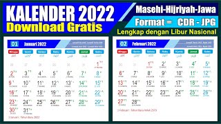 Kalender 2022 Lengkap dengan Tanggal Merah Masehi Hijriyah Jawa  Download format CDR  Template [upl. by Oinotnaesoj]